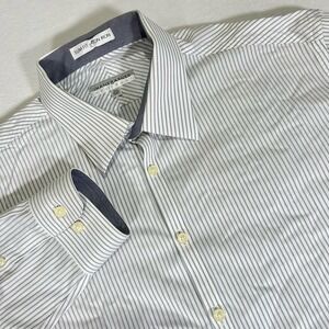 Jhane Barnes Mens Slim Fit Gray Stripe 17 36/37 Tall Long Sleeve Button Up Shirt